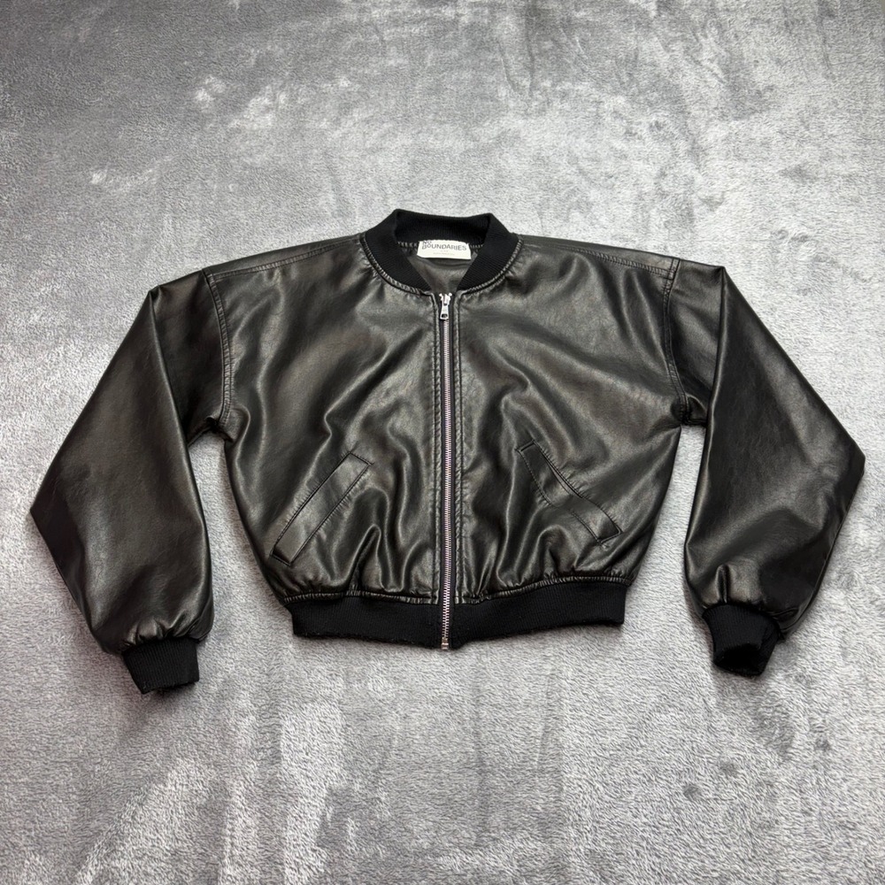 No Boundaries Bomber Jacket Women XS Black Excellent Faux Leather Zip Up HGR2
